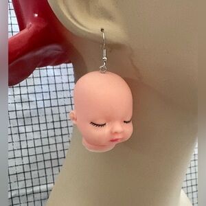 Doll Head Plastic Hook Dangle Earrings New Weird